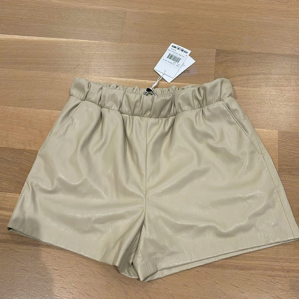 Anine Bing Sofia Leather Shorts in Stone